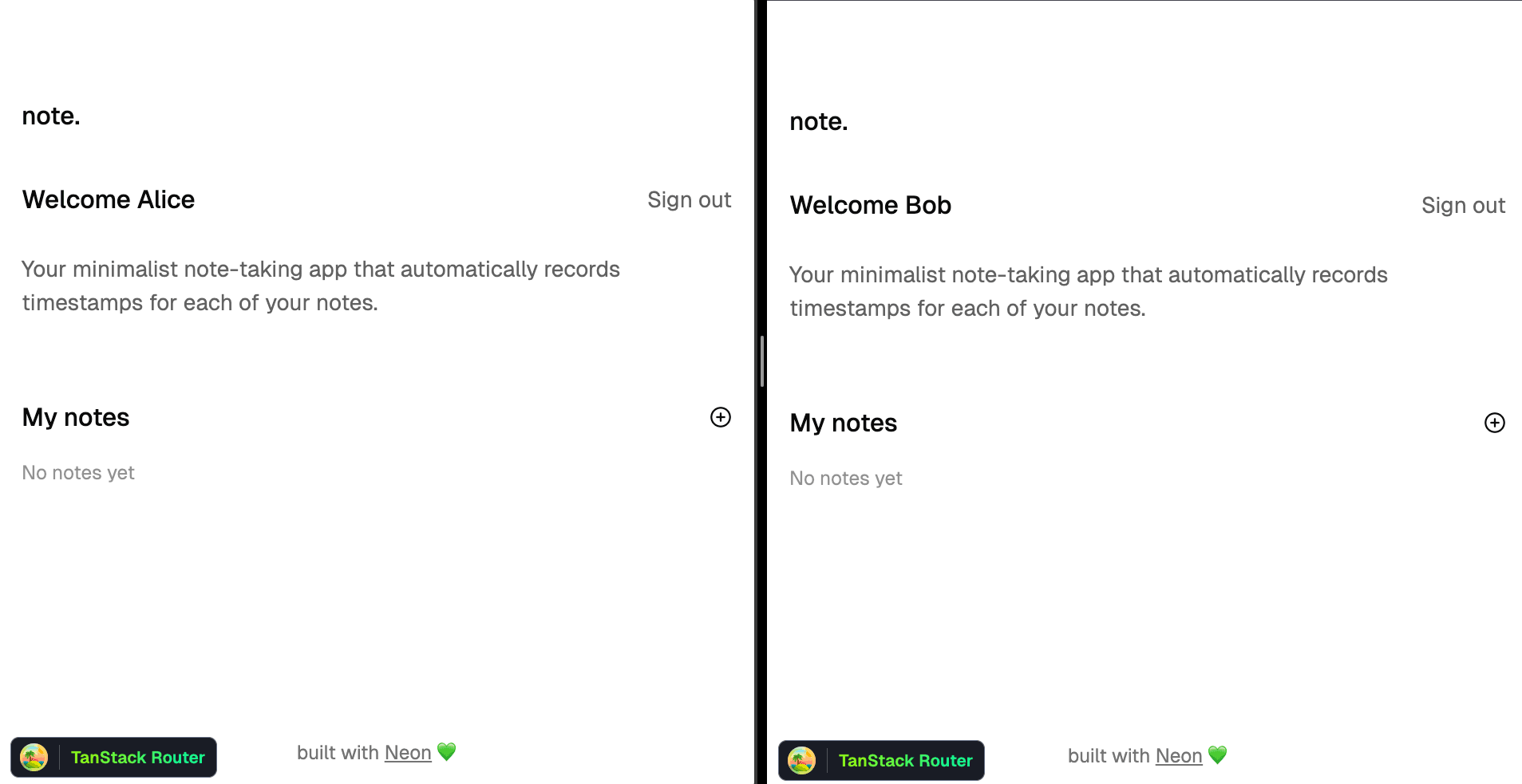 empty state two users in data api demo
